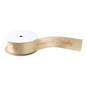 Peach Coral Elegant Wedding Personalised Name Satin Ribbon
