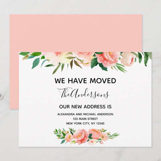 Peach Coral Floral Moving Announcement (Front/Back)