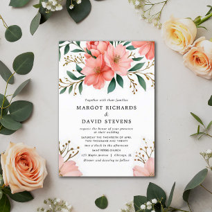 Peach Coral Floral Spring Botanical Wedding Invitation