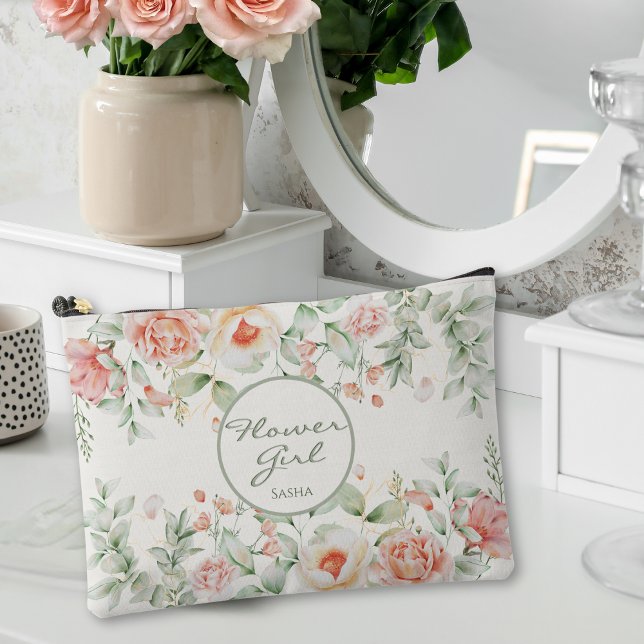 Peach Coral Flower Garden Flower Girl Accessory Pouch (Creator Uploaded)