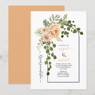 Peach coral flowers arch wedding engagement party invitation