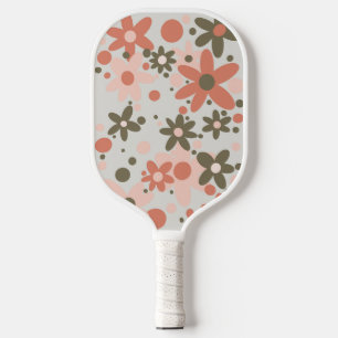 Peach, coral, green flowers pickleball paddle