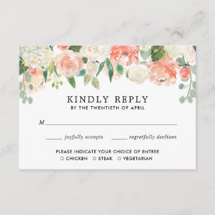 Peach coral greenery summer spring floral RSVP Enclosure Card