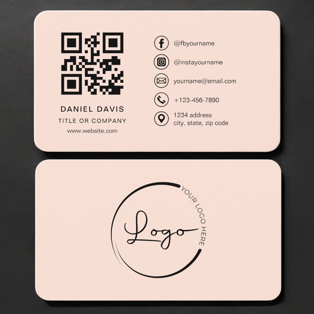 Peach Coral Logo QR Code Professional Business Card (Creator Uploaded)