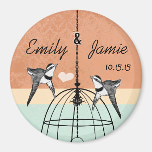 Peach Coral Mint Birdcage Save the Date Wedding Magnet