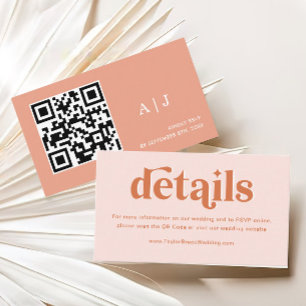 Peach Coral Orange Boho Disco Wedding Details Enclosure Card