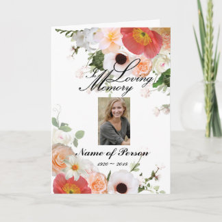 Peach Coral Orange Flowers Funeral Program