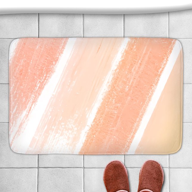 Peach Coral Pink Striped Paint Swatch  Bath Mat (Bath mat featuring a paint swatch in peach, coral and pink colors)