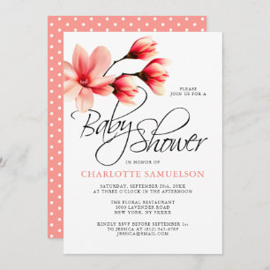 Peach Coral Salmon Floral Magnolia Baby Shower Invitation