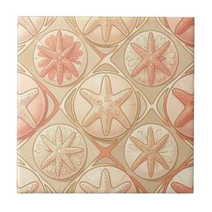 Peach Coral Starfish and Sand Dollar Ceramic Tile