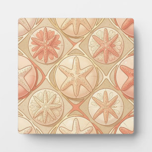Peach Coral Starfish and Sand Dollar Plaque