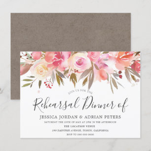 Peach Coral Watercolor Flowers Rehearsal Dinner Invitation