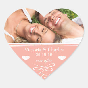 Peach Coral Your Photo Everafter Wedding Heart Sticker