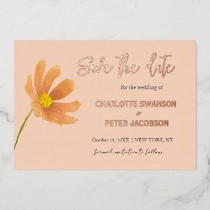Peach Cosmos Watercolor Flower Save The Date  