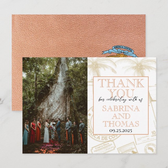 Peach Costa Rica Wedding Photo Thank You Card (Front/Back)