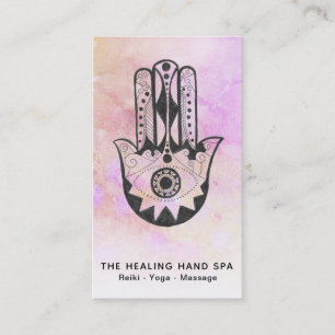 *~* Peach Crater of Moon Hamsa Hand of Fatima Yoga Business Card