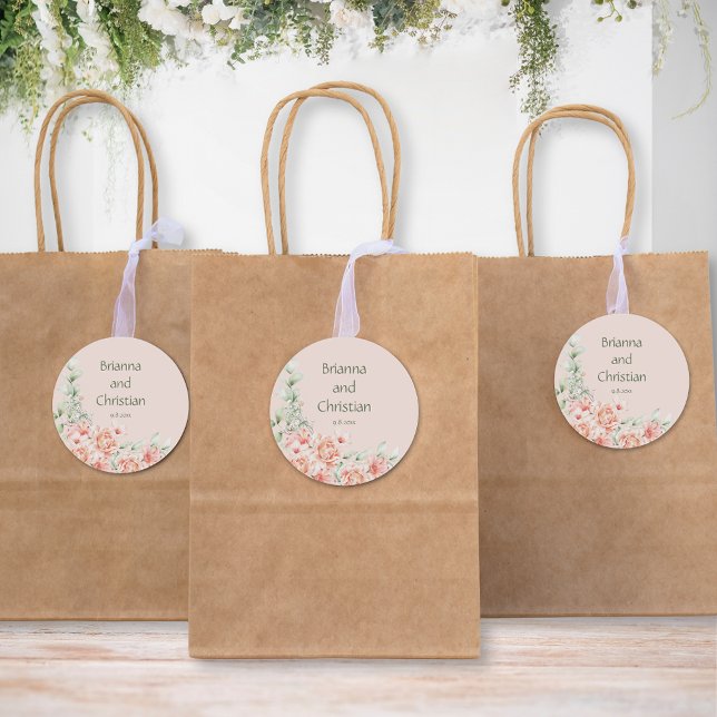 Peach Cream and Sage Green Floral Garden Classic Round Sticker (Creator Uploaded)