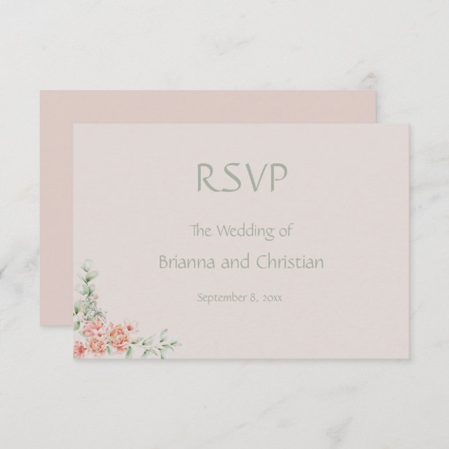 Peach Cream and Sage Green Romantic Floral   RSVP Card (Front/Back)