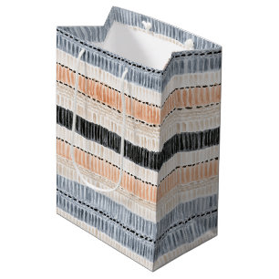 Peach Cream Black Blue Stripes Birthday Medium Gift Bag