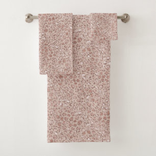 Peach Cream Blush Leopard Print Glitter      Bath Towel Set