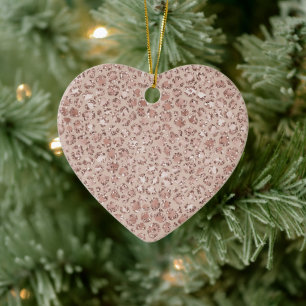 Peach Cream Blush Leopard Print Glitter   Ceramic Ornament