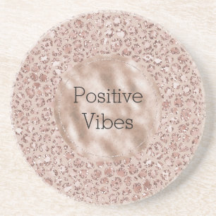 Peach Cream Blush Leopard Print Glitter      Coaster