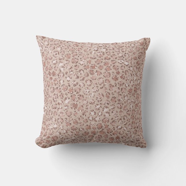Peach Cream Blush Leopard Print Glitter            Cushion (Front)