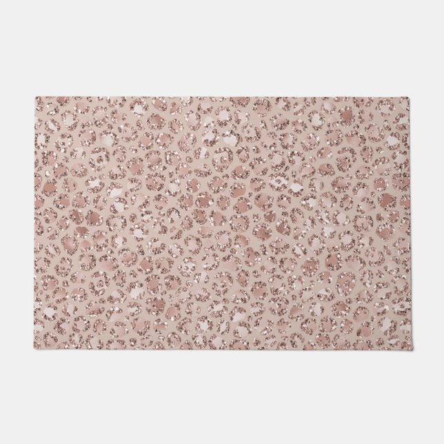 Peach Cream Blush Leopard Print Glitter     Doormat (Front)