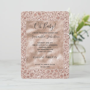 Peach Cream Blush Leopard Print Glitter       Invitation