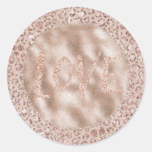 Peach Cream Blush Leopard Print Glitter Love  Classic Round Sticker