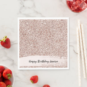 Peach Cream Blush Leopard Print Glitter     Napkin
