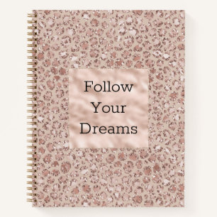 Peach Cream Blush Leopard Print Glitter     Notebook