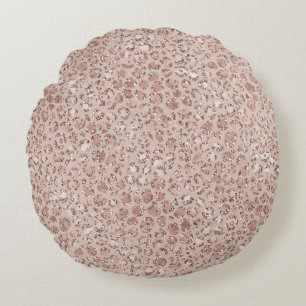 Peach Cream Blush Leopard Print Glitter    Round Cushion