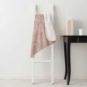 Peach Cream Blush Leopard Print Glitter Sherpa Blanket
