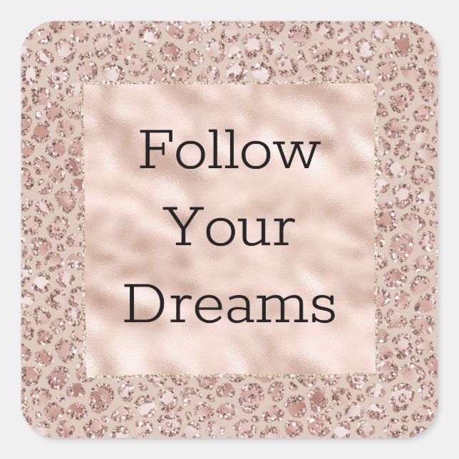 Peach Cream Blush Leopard Print Glitter    Square Sticker (Front)