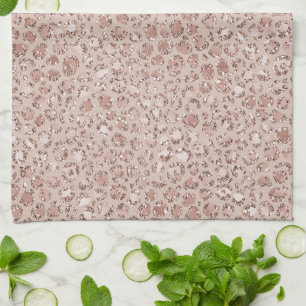 Peach Cream Blush Leopard Print Glitter            Tea Towel
