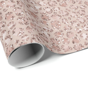 Peach Cream Blush Leopard Print Glitter Wrapping Paper