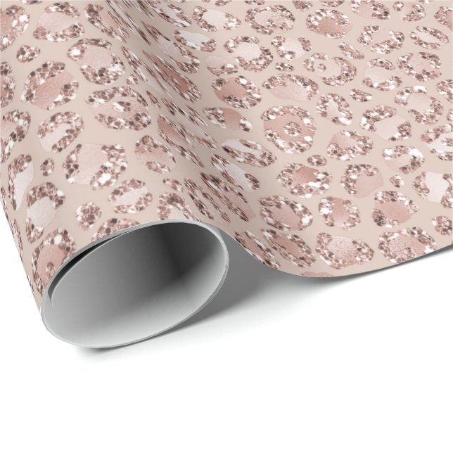 Peach Cream Blush Leopard Print Glitter       Wrapping Paper (Roll Corner)