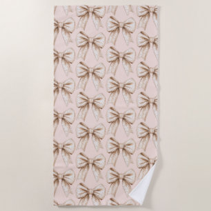 Peach Cream Bow Birthday Beach Towel