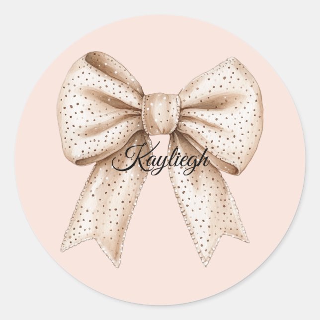 Peach Cream Bow Classic Round Sticker (Front)