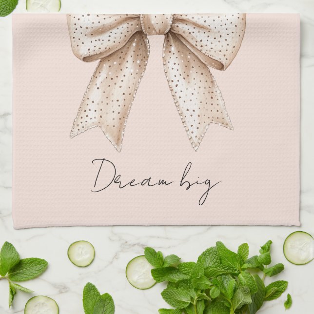 Peach Cream Bow Tea Towel (Folded)