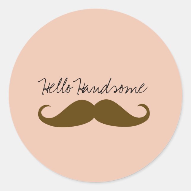 Peach Cream Brown Moustache Classic Round Sticker (Front)