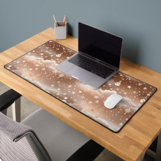 Peach Cream Celestial Moon Phases Warm Desk Mat