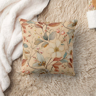 Peach Cream Cottagecore Watercolor Floral Cushion