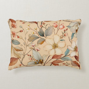 Peach Cream Cottagecore Watercolor Floral Decorative Cushion