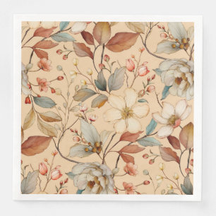 Peach Cream Cottagecore Watercolor Floral Napkin