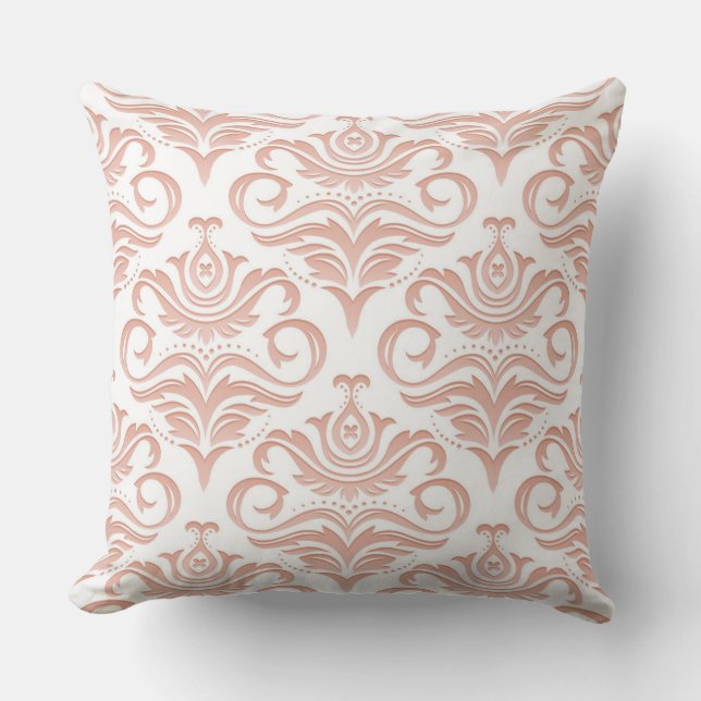 Peach Cream Damask Reversible Pillow (Front)