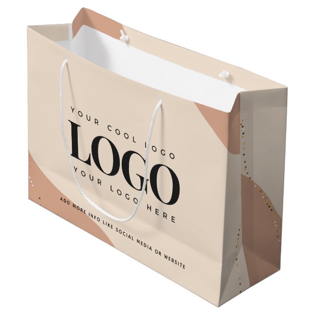 Peach Cream Gold Dots Custom Logo Large Gift Bag (Front Angled)