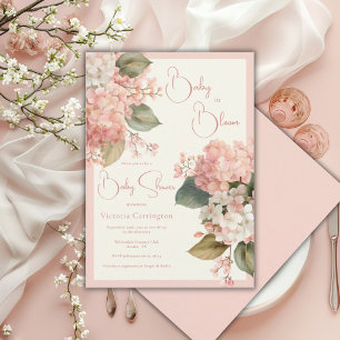 Peach Cream Hydrangeas Baby in Bloom Elegant Invitation