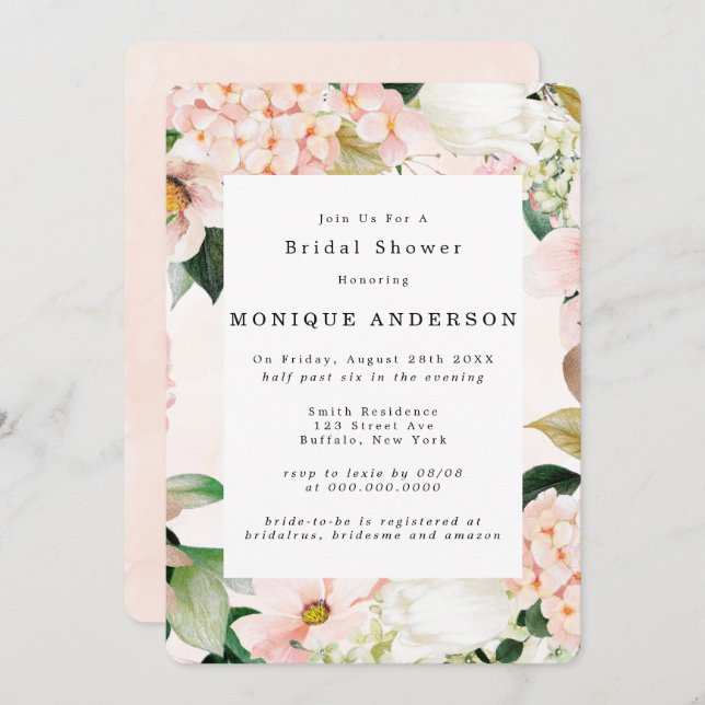 Peach Cream Hydrangeas Tulip Bridal Shower Invitation (Front/Back)